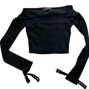 Maniere De Voir Cutout Sweater Buckle Sleeve Detail Euro Art Girl Grunge Knit